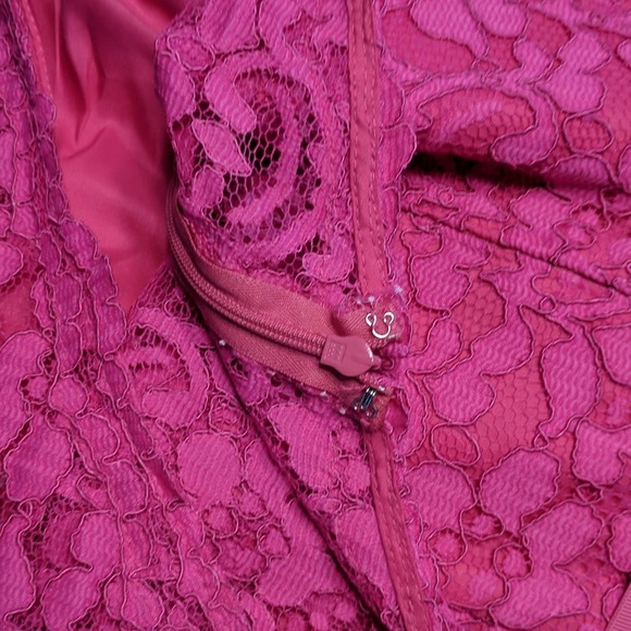 David's Bridal Long One Shoulder Lace Dress Begonia Pink Size 8 NEW - Picture 8 of 8